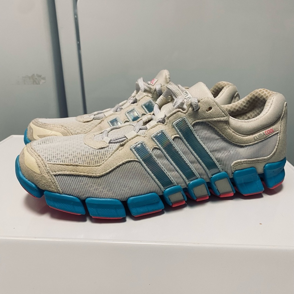 Adidas Womens Climacool Beige/ Blue Running Shoes Sneakers Sz 8.5